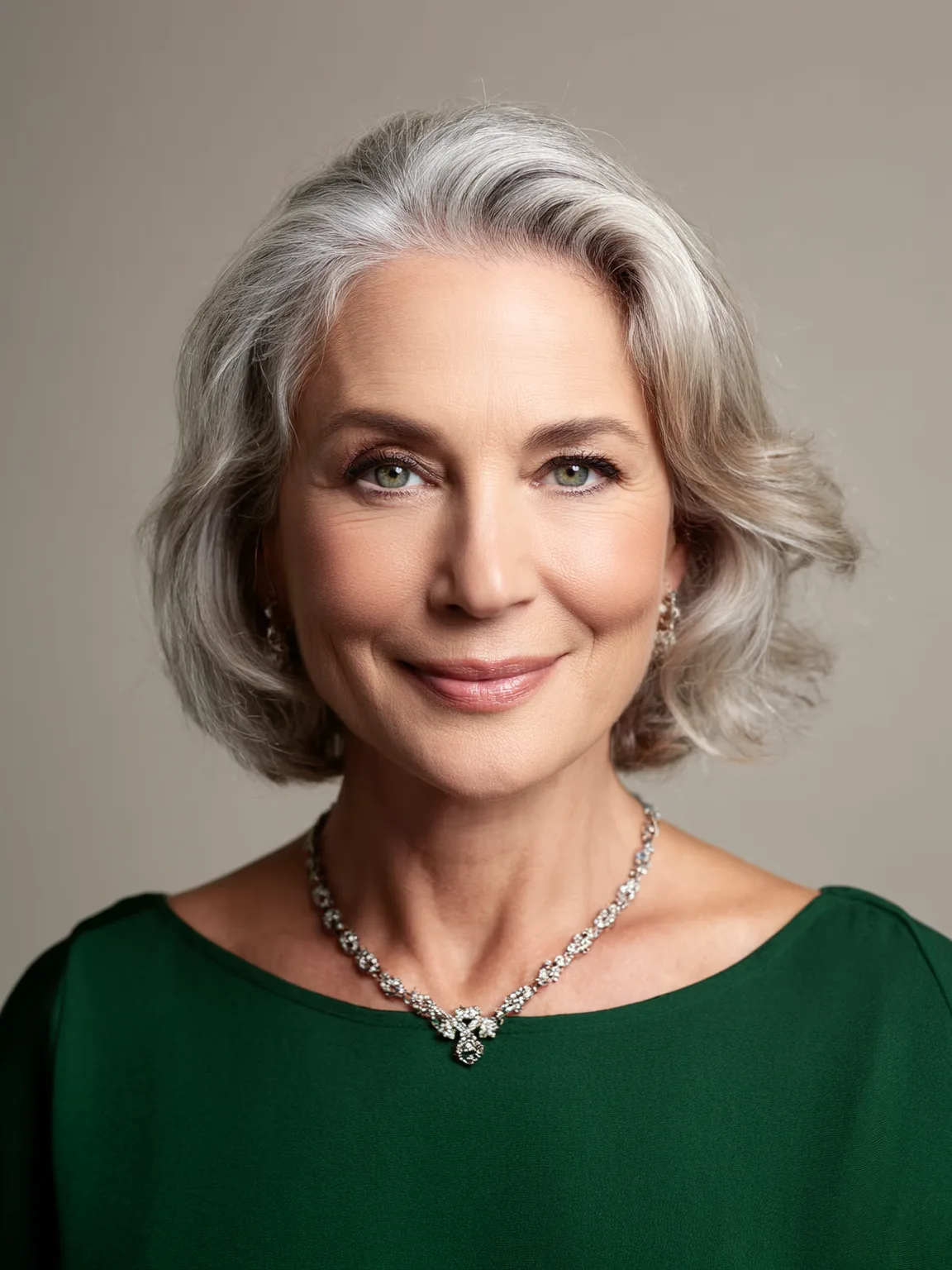 Chin-Length Layered Bob in Silver Frost Waves